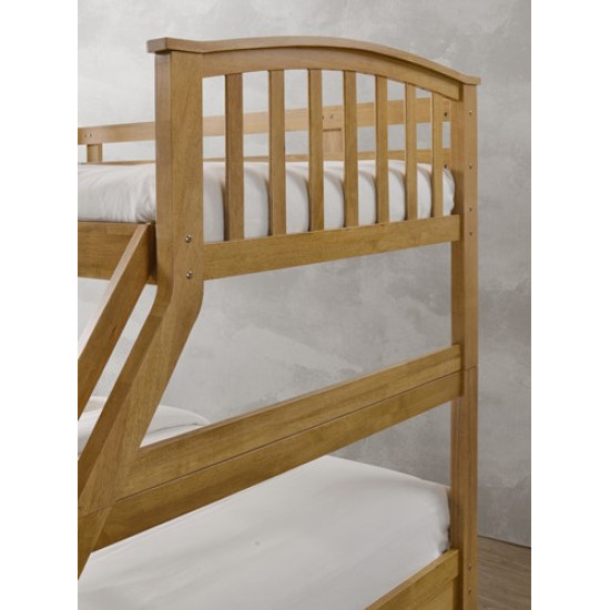 Oak Finished Hardwood Triple Sleeper Bunk